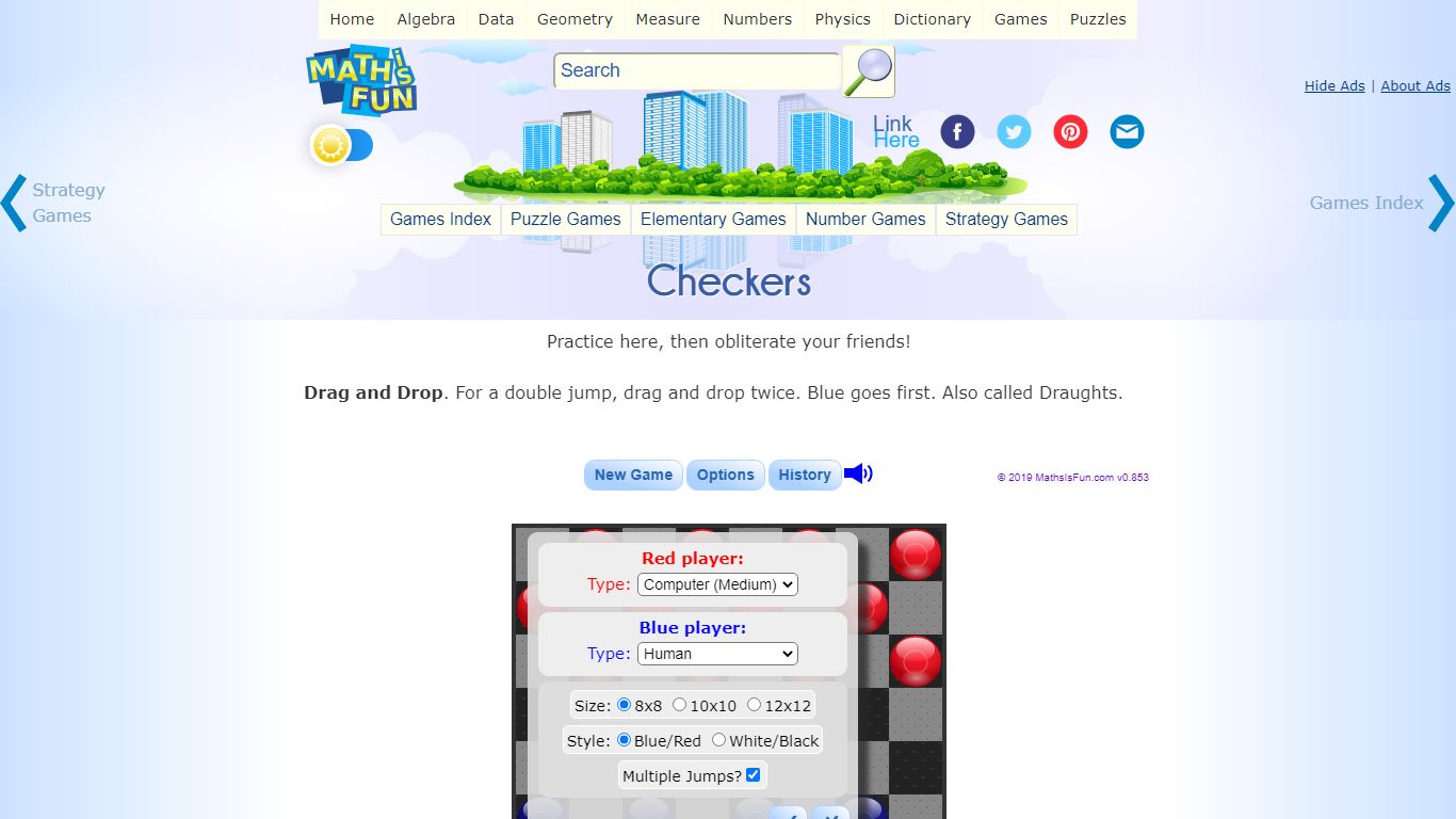 Play Checkers, vs a friend or the computer - mathsisfun.com